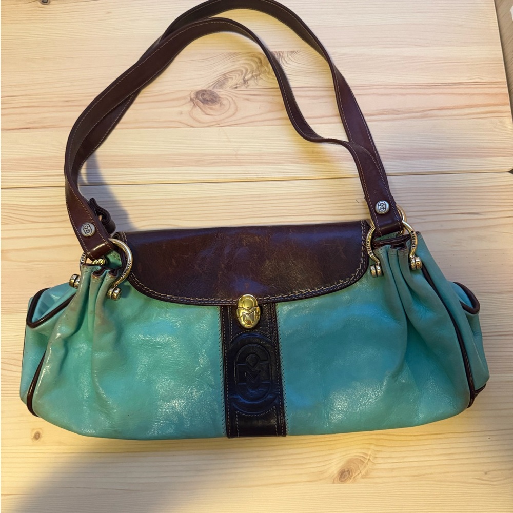 Marino Orlandi Teal and Brown Shoulder Bag